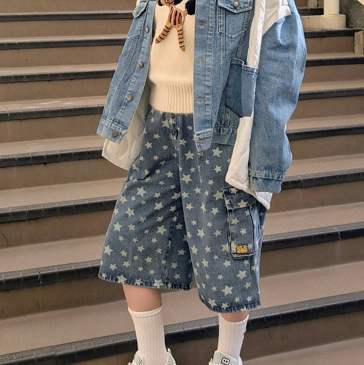☆柄カーゴハーフデニムパンツ