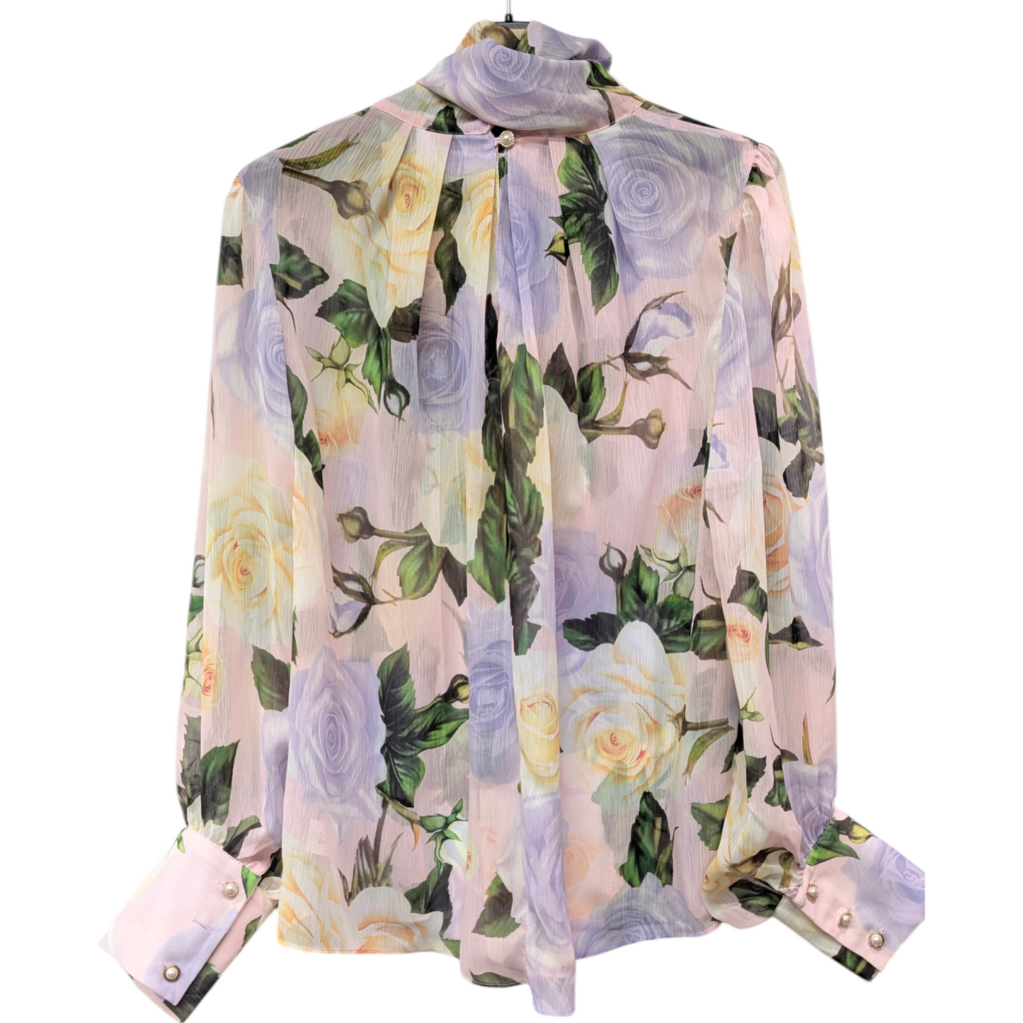 バラ柄シフォンボウタイブラウス