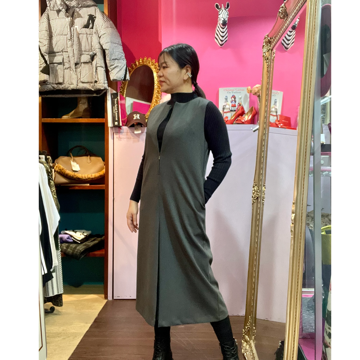 フロントZIPストレートワンピース