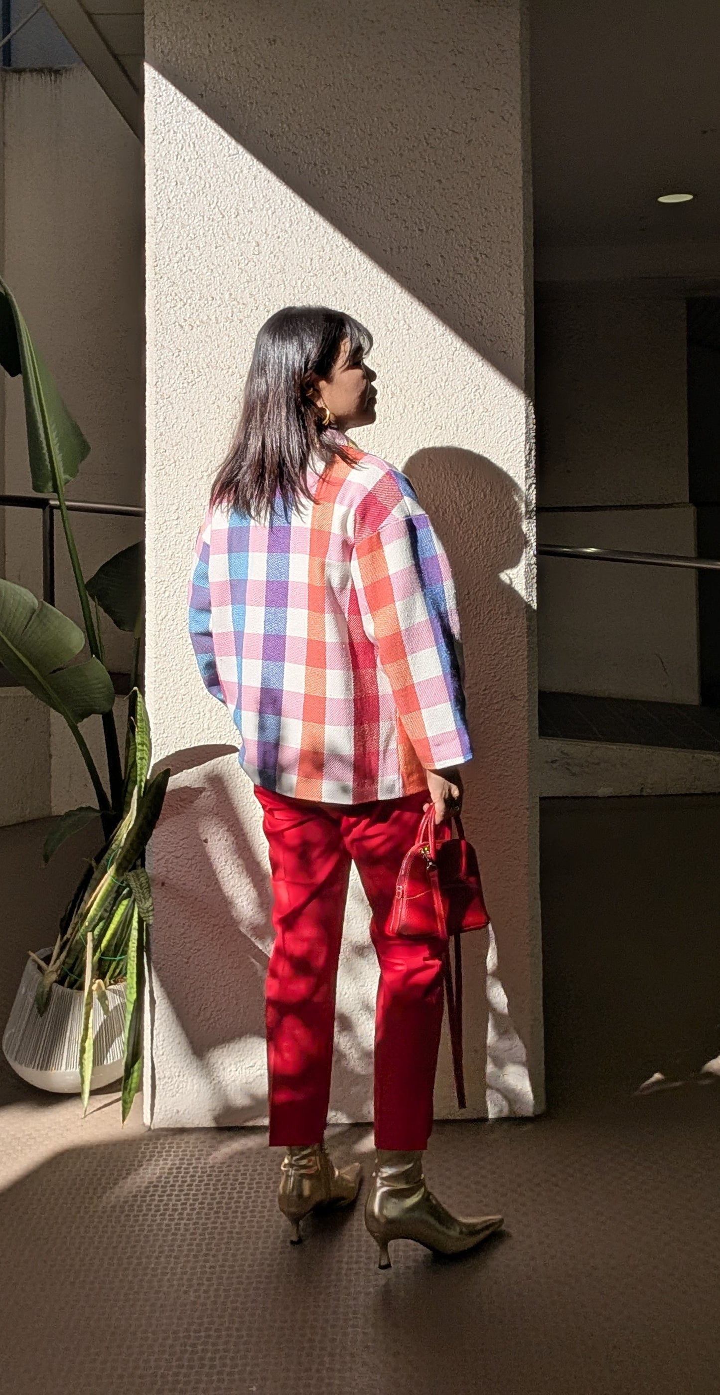 ITALY【Gioya】マルチチェックコットンコートジャケット