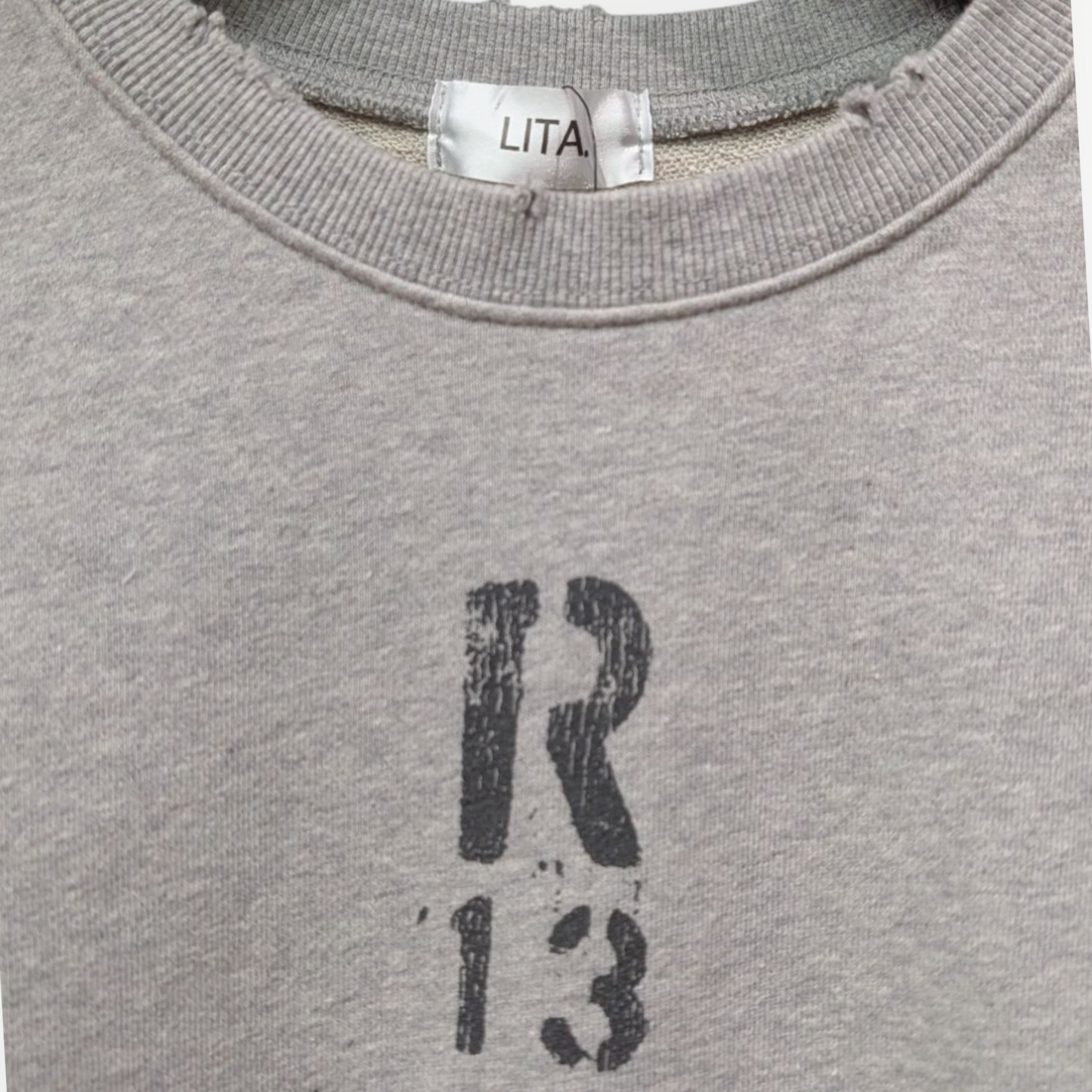 KOREA import ダメージ加工Rプリントスウェット