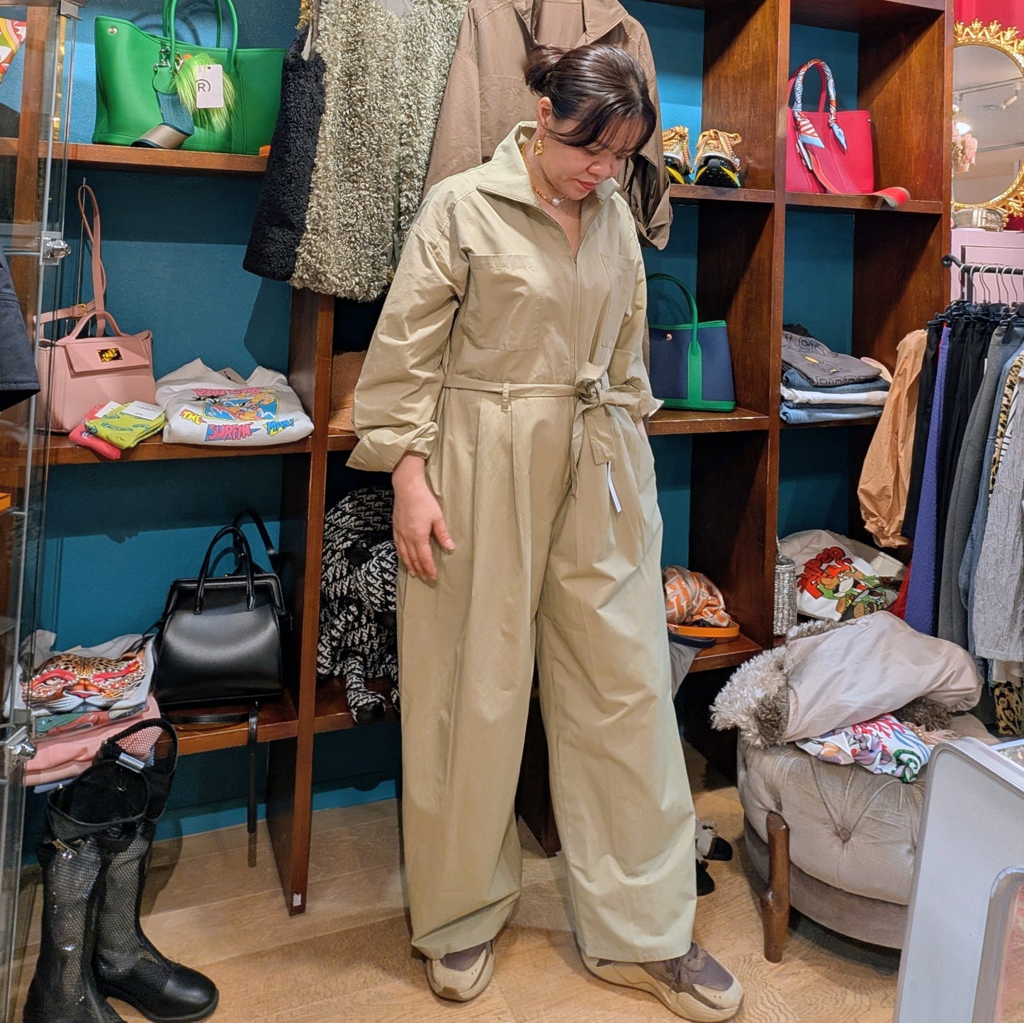 ハイネックジップアップつなぎ