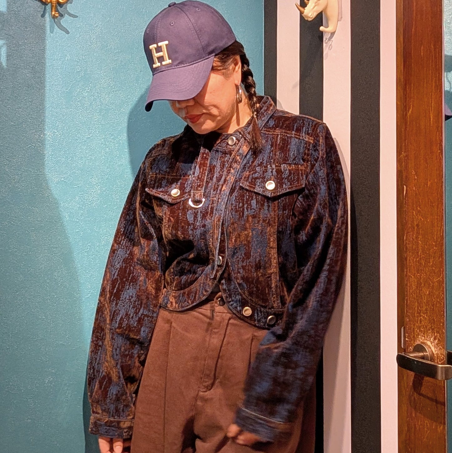 ベロアオンデニムショートブルゾン