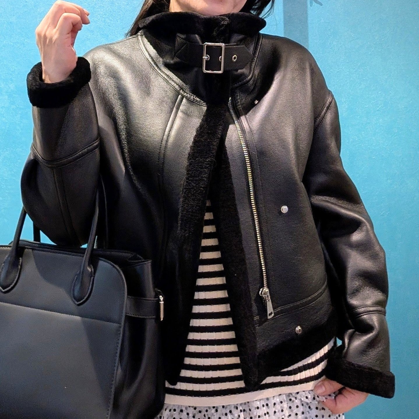 ムートンライクラムレザーブルゾン