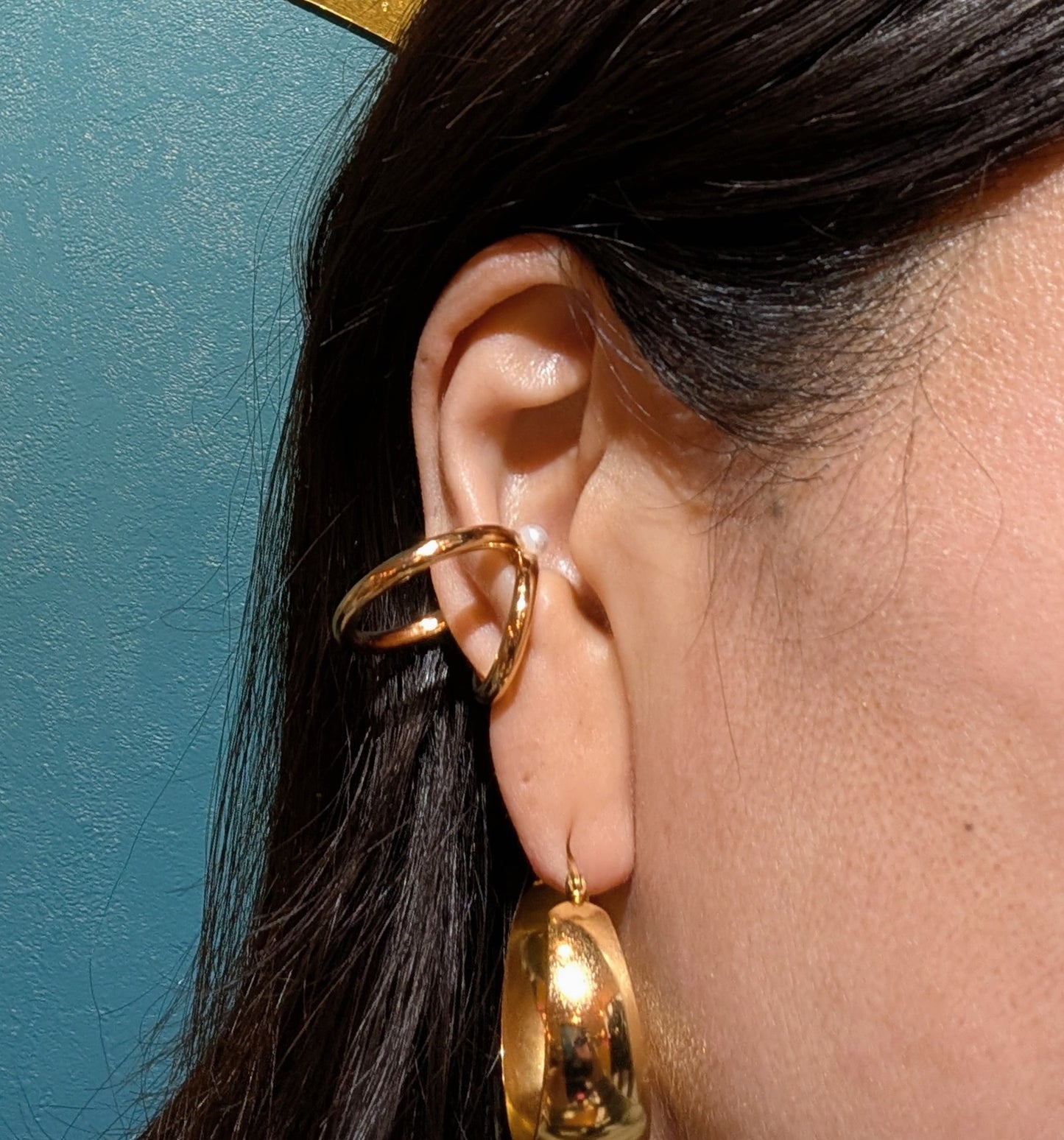 パール付きダブルイヤカフ