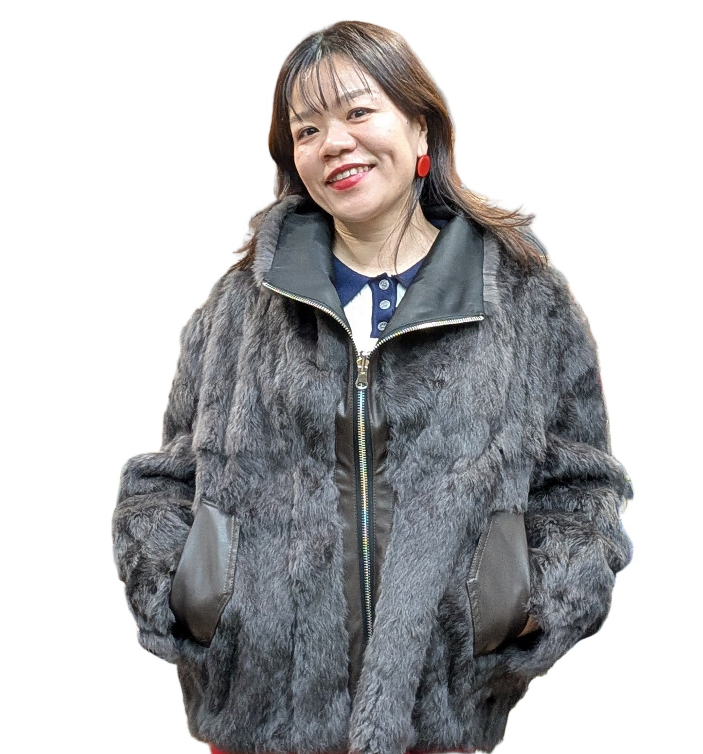 ラビットファー×ナイロンリバーシブルブルゾン　ブラック