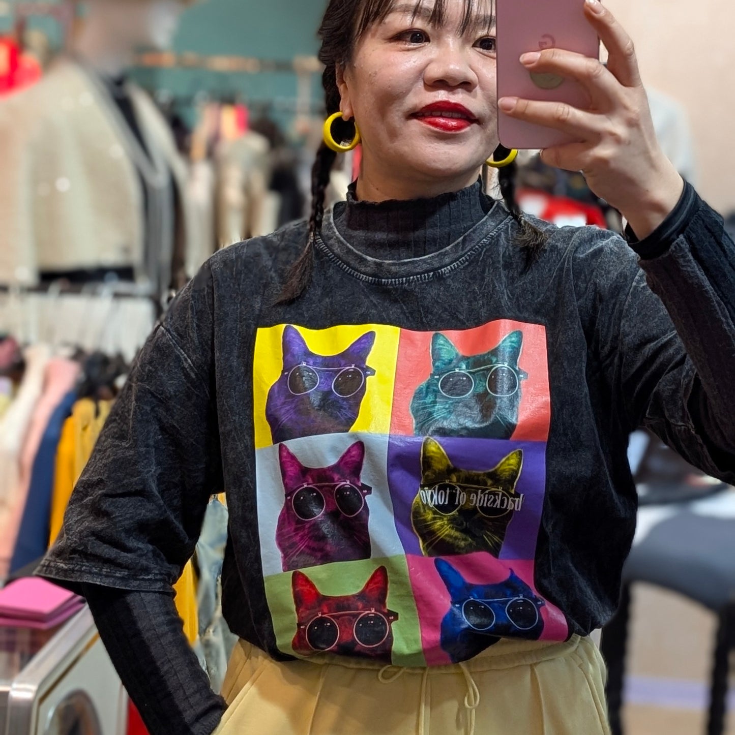 ネコPOPプリントピグメントTシャツ