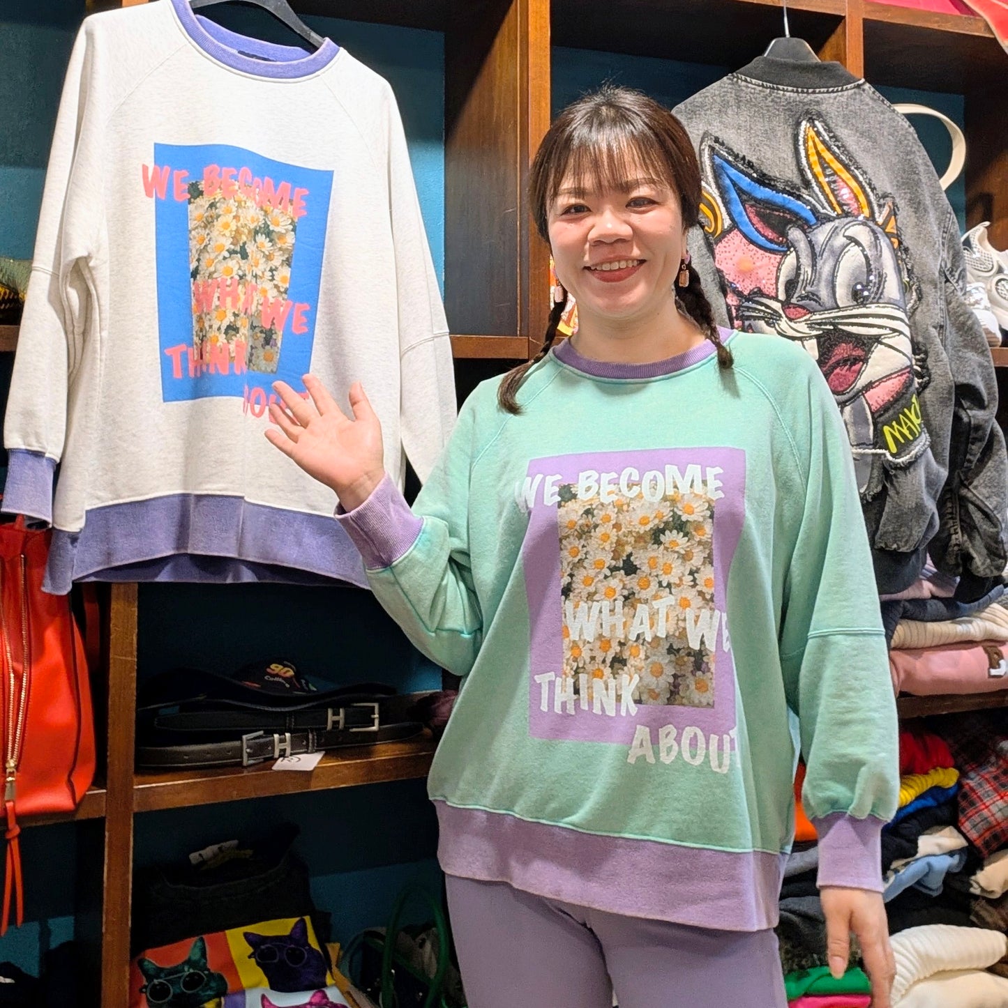 ヴィンテージ加工マーガレットバイカラースウェット