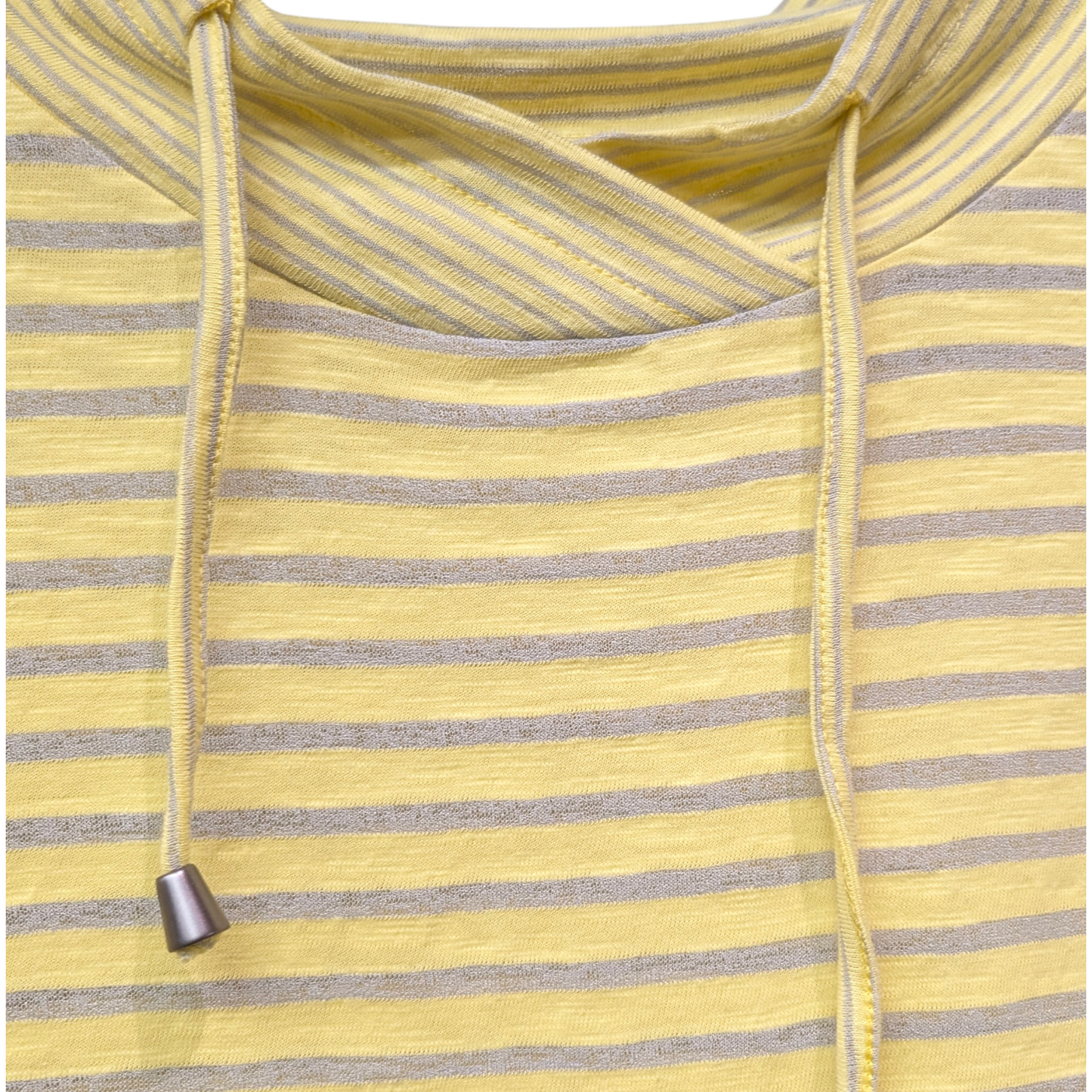 変形フード風ハイネック切替えボーダー七分袖Tシャツ