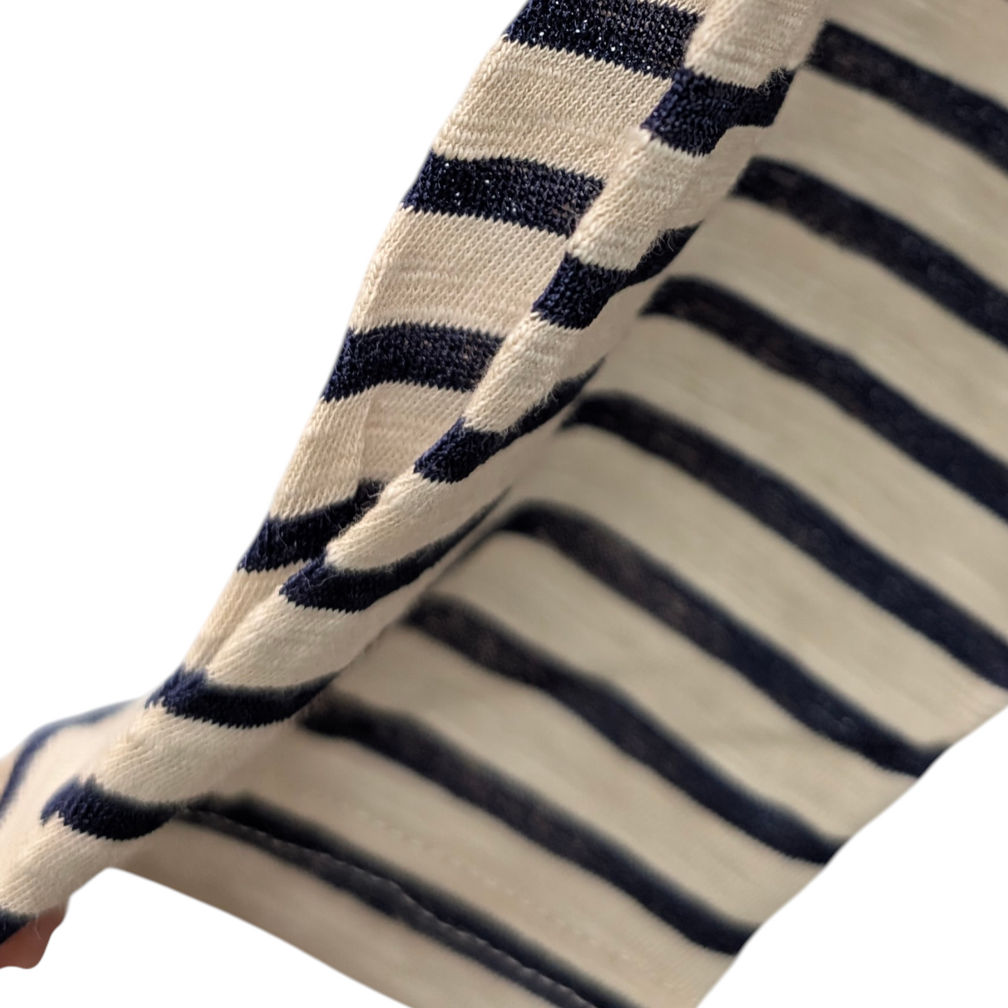 変形フード風ハイネック切替えボーダー七分袖Tシャツ