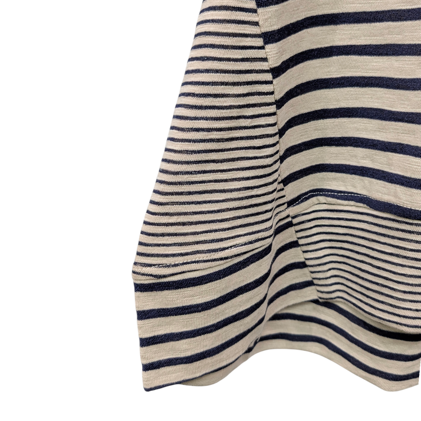 変形フード風ハイネック切替えボーダー七分袖Tシャツ