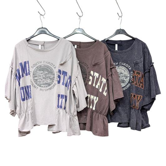 切替フリルロゴ五分袖Tシャツ