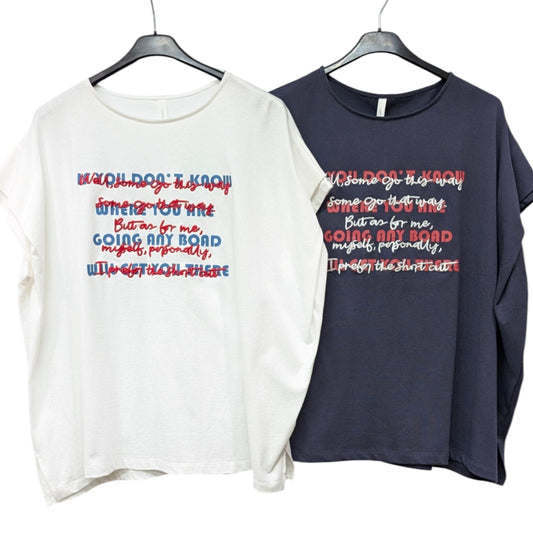 刺繍＆プリントダブルロゴフレンチスリーブTシャツ