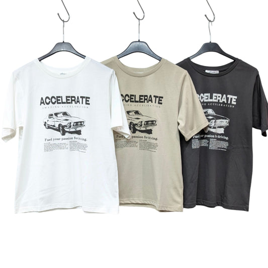 長め袖車プリントチビTシャツ