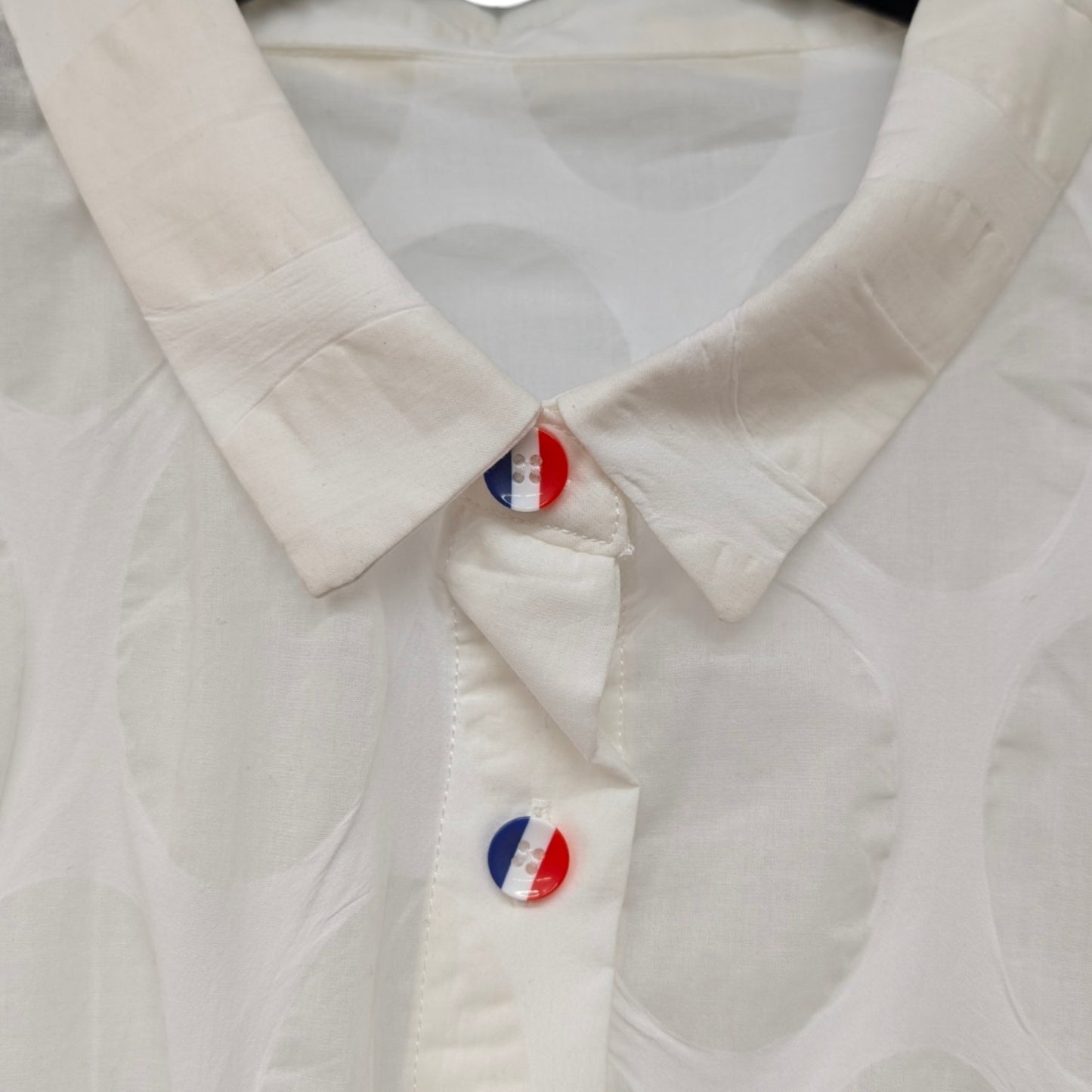 トリコロールボタンサークル柄ロングシャツ