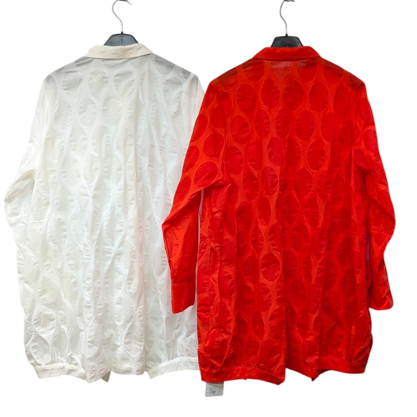 トリコロールボタンサークル柄ロングシャツ