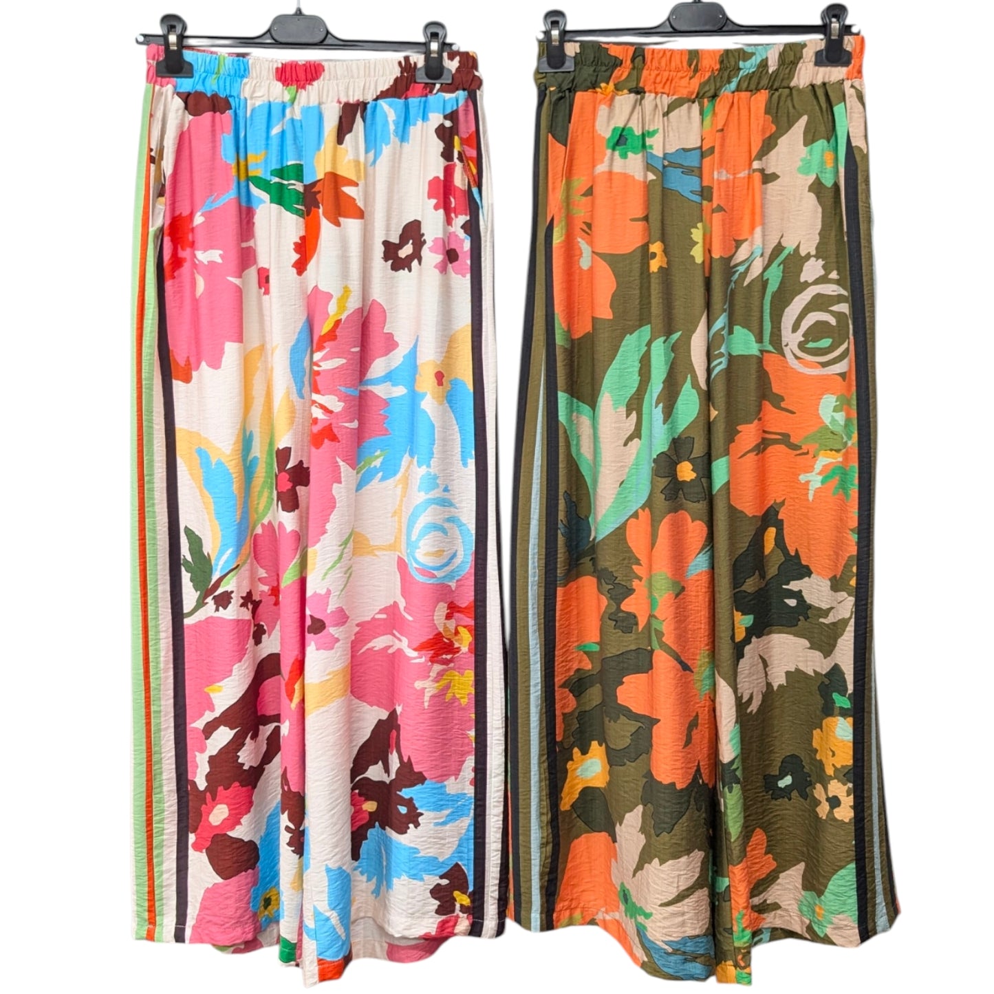 ITALY import サイドライン花柄レーヨンパンツ