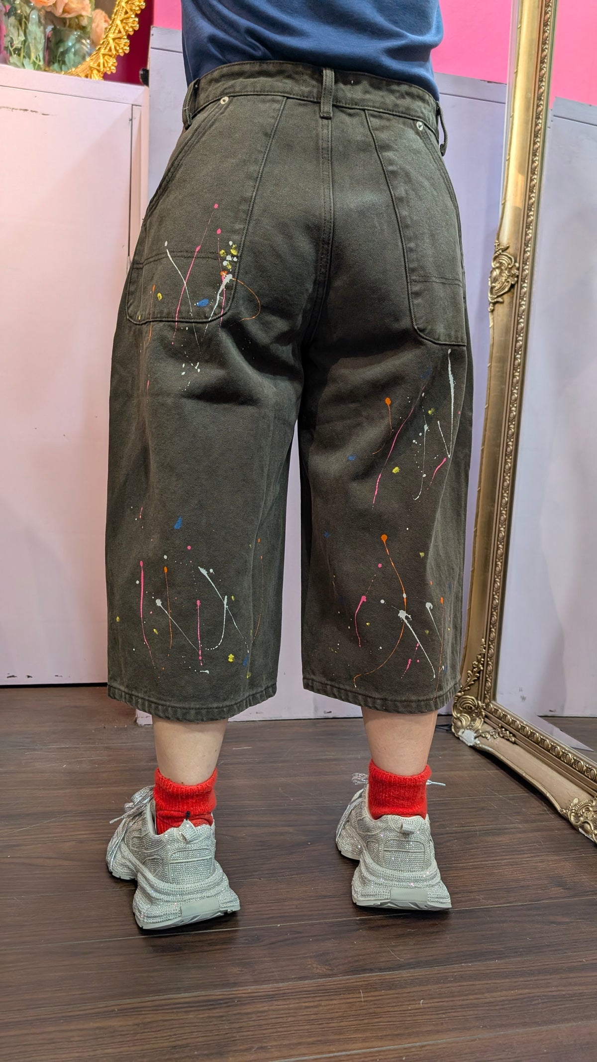 ペイントアクセントバルキーハーフデニムパンツ