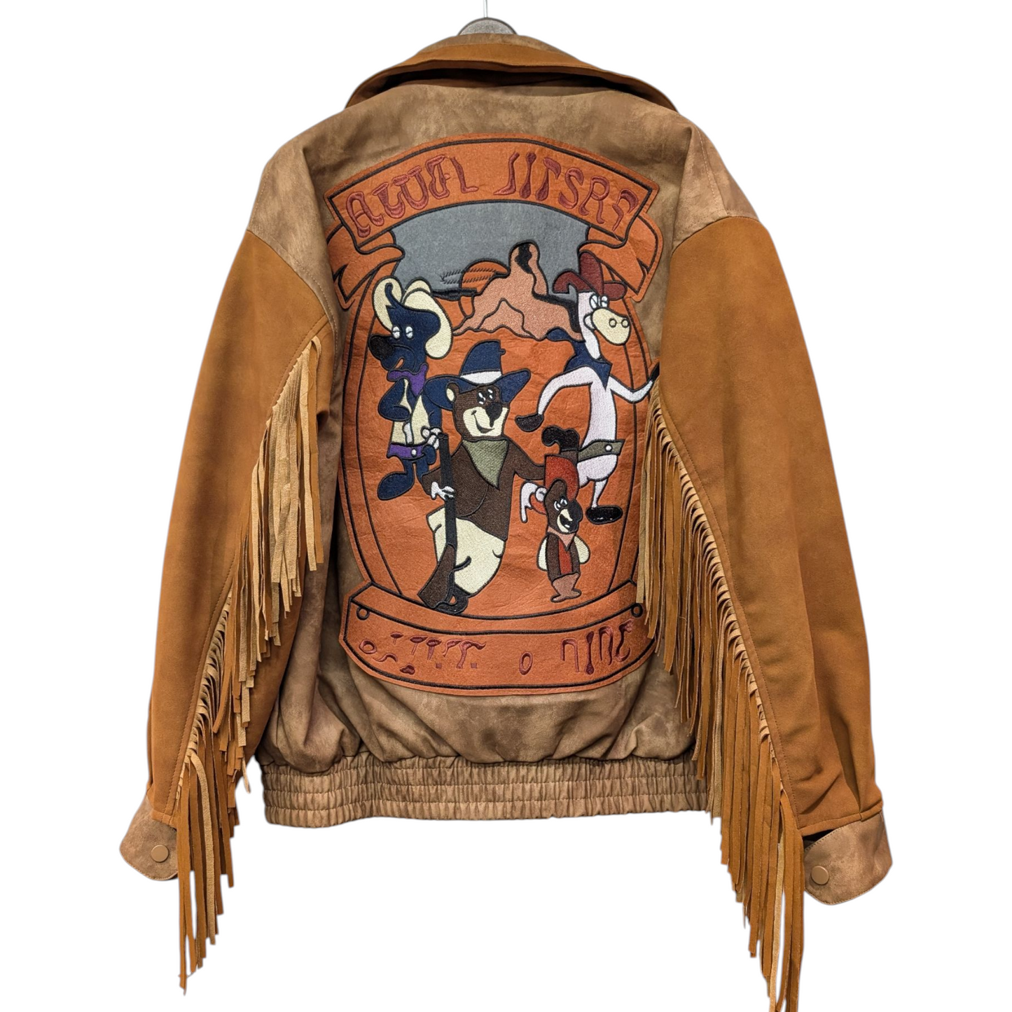 バッククマ刺繍フリンジスェードライクブルゾン