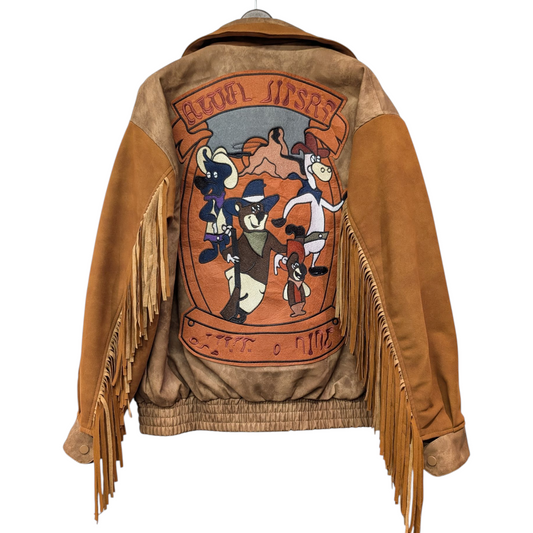 バッククマ刺繍フリンジスェードライクブルゾン