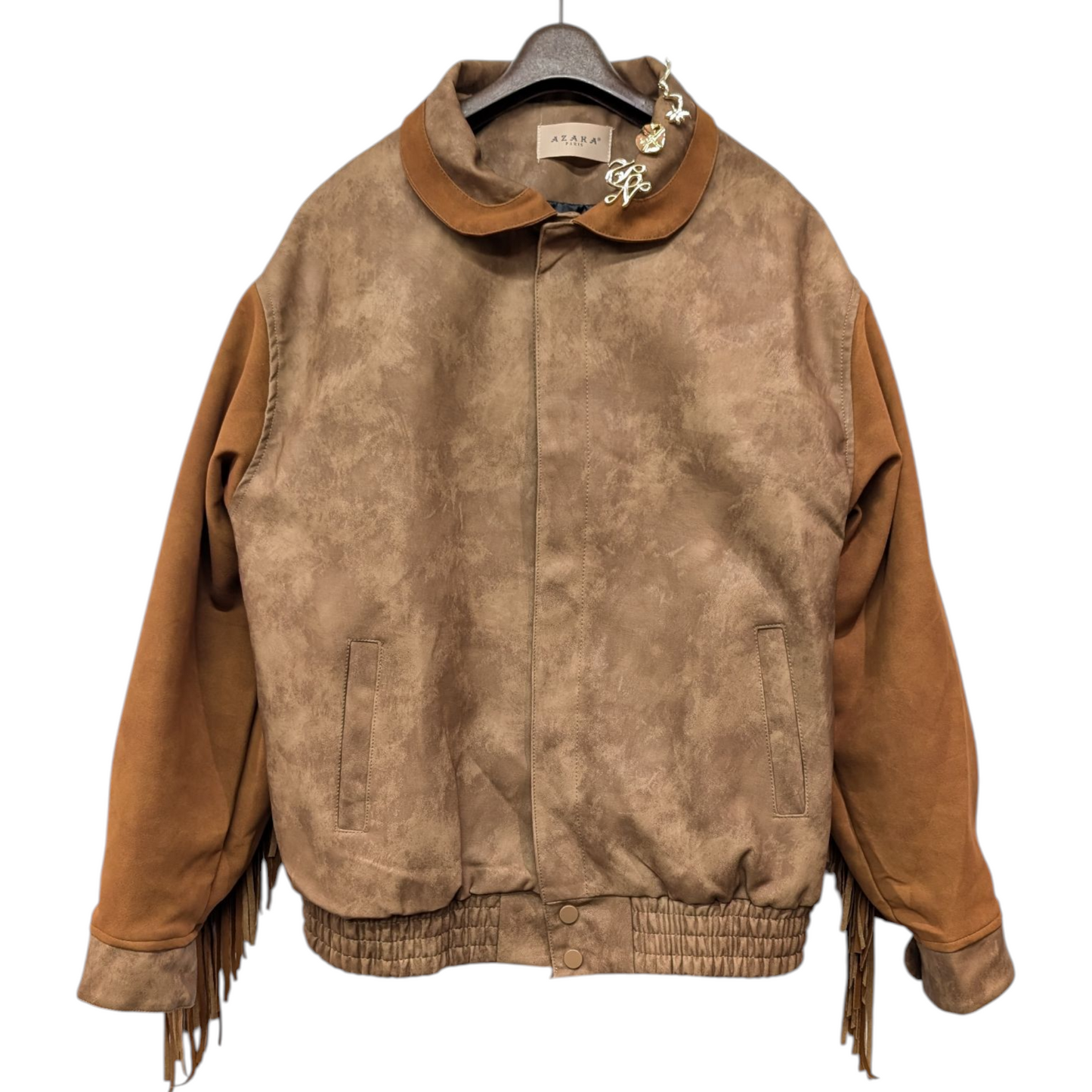 バッククマ刺繍フリンジスェードライクブルゾン