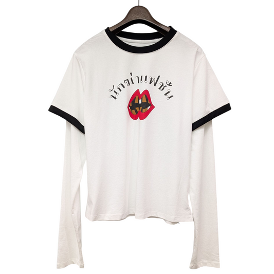 LIPプリント二重袖ロンT