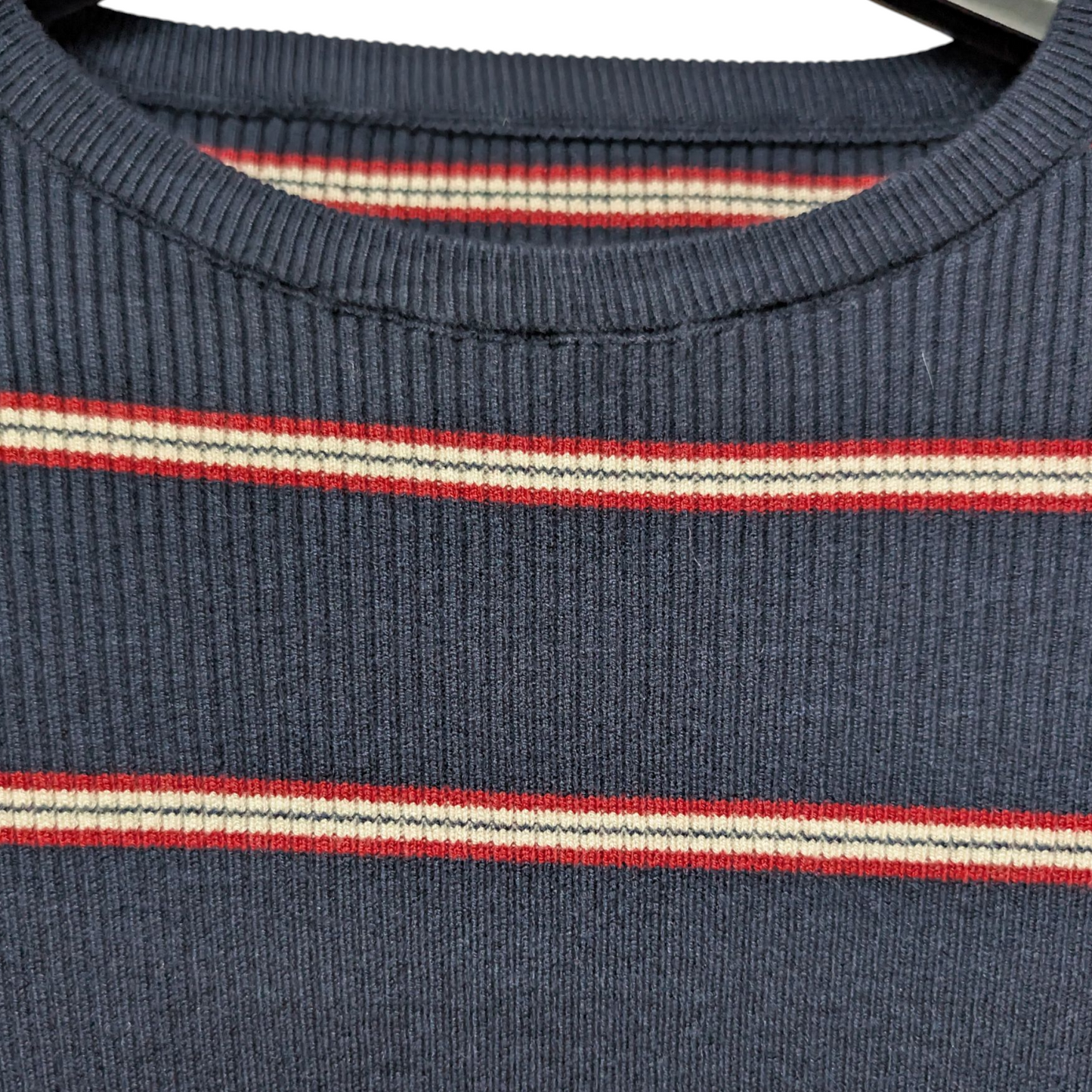 レーヨン混ボーダーリブクルーニット