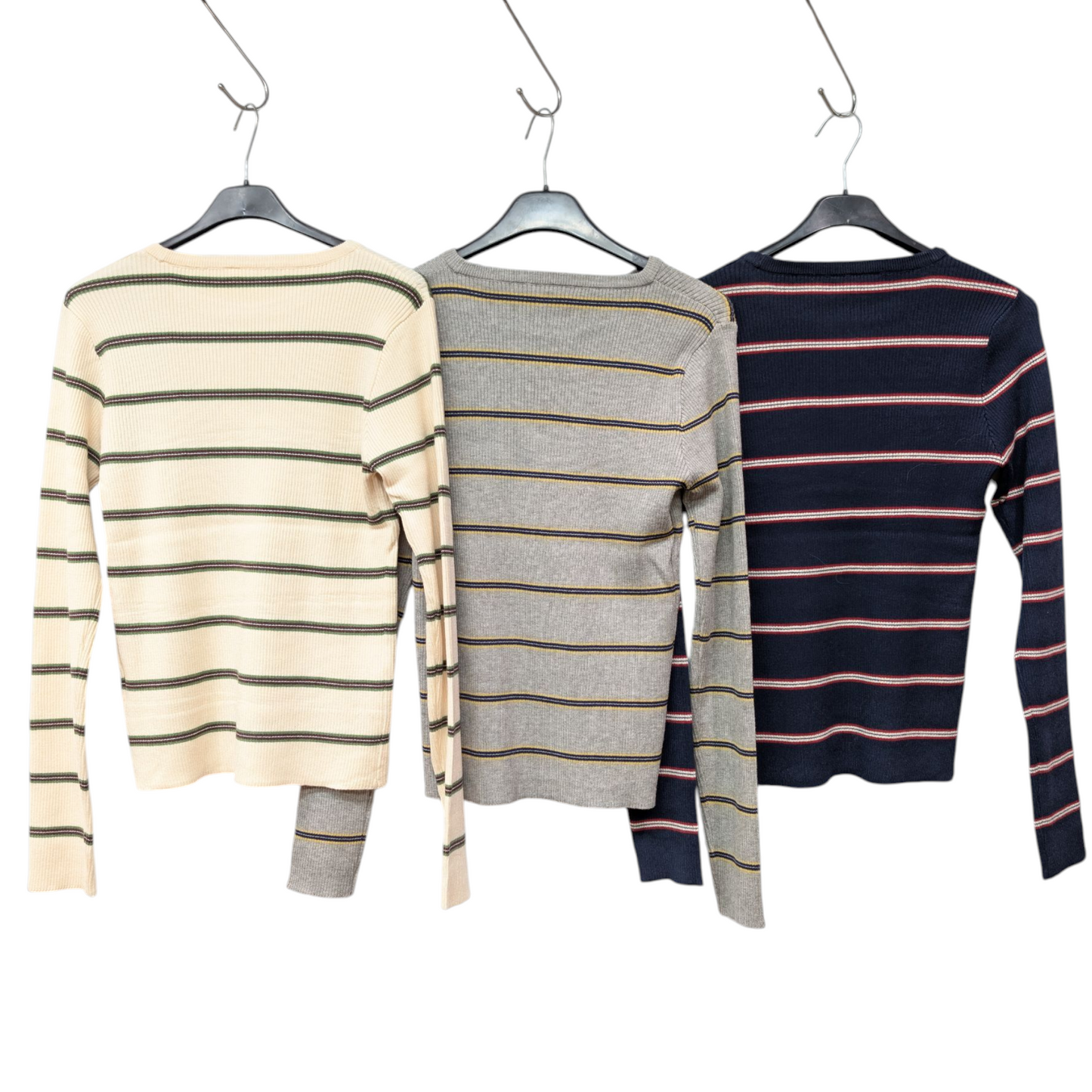 レーヨン混ボーダーリブクルーニット