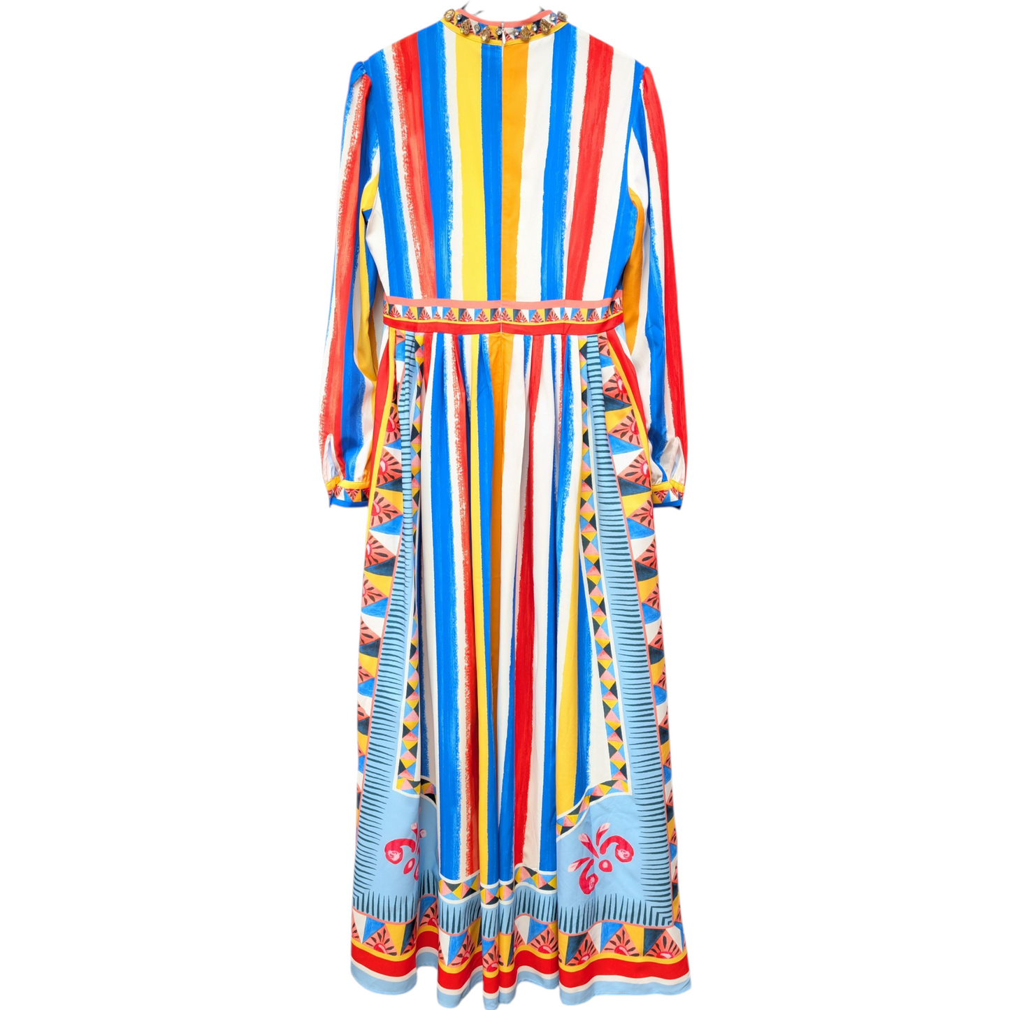 レインボーストライプビジューネックドレス