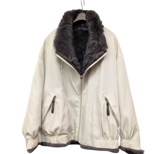 ラビットファー×ナイロンリバーシブルブルゾン　オフホワイト