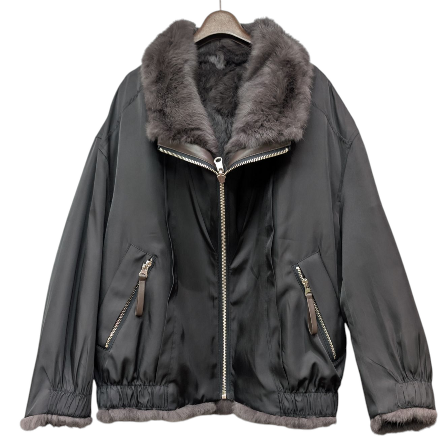 ラビットファー×ナイロンリバーシブルブルゾン　ブラック