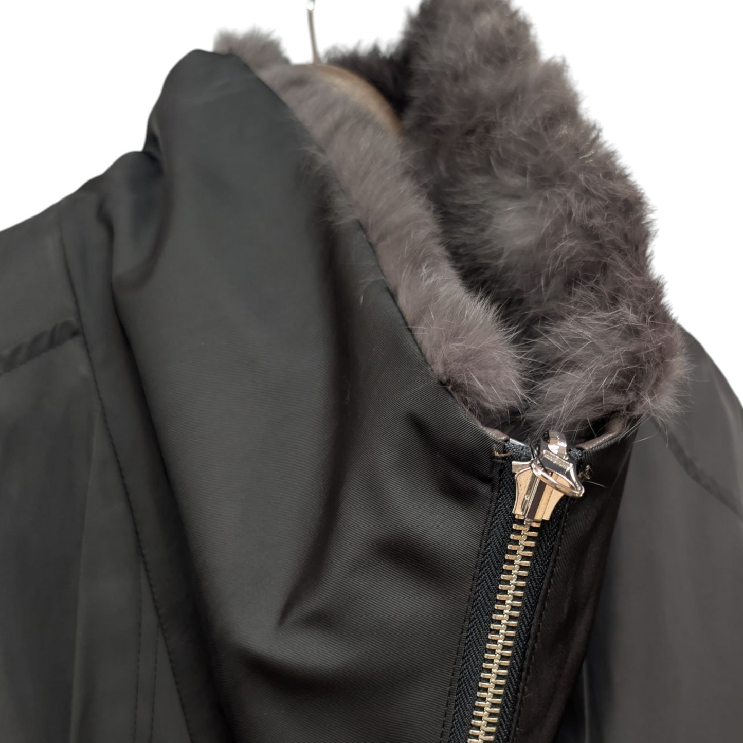 ラビットファー×ナイロンリバーシブルブルゾン　ブラック