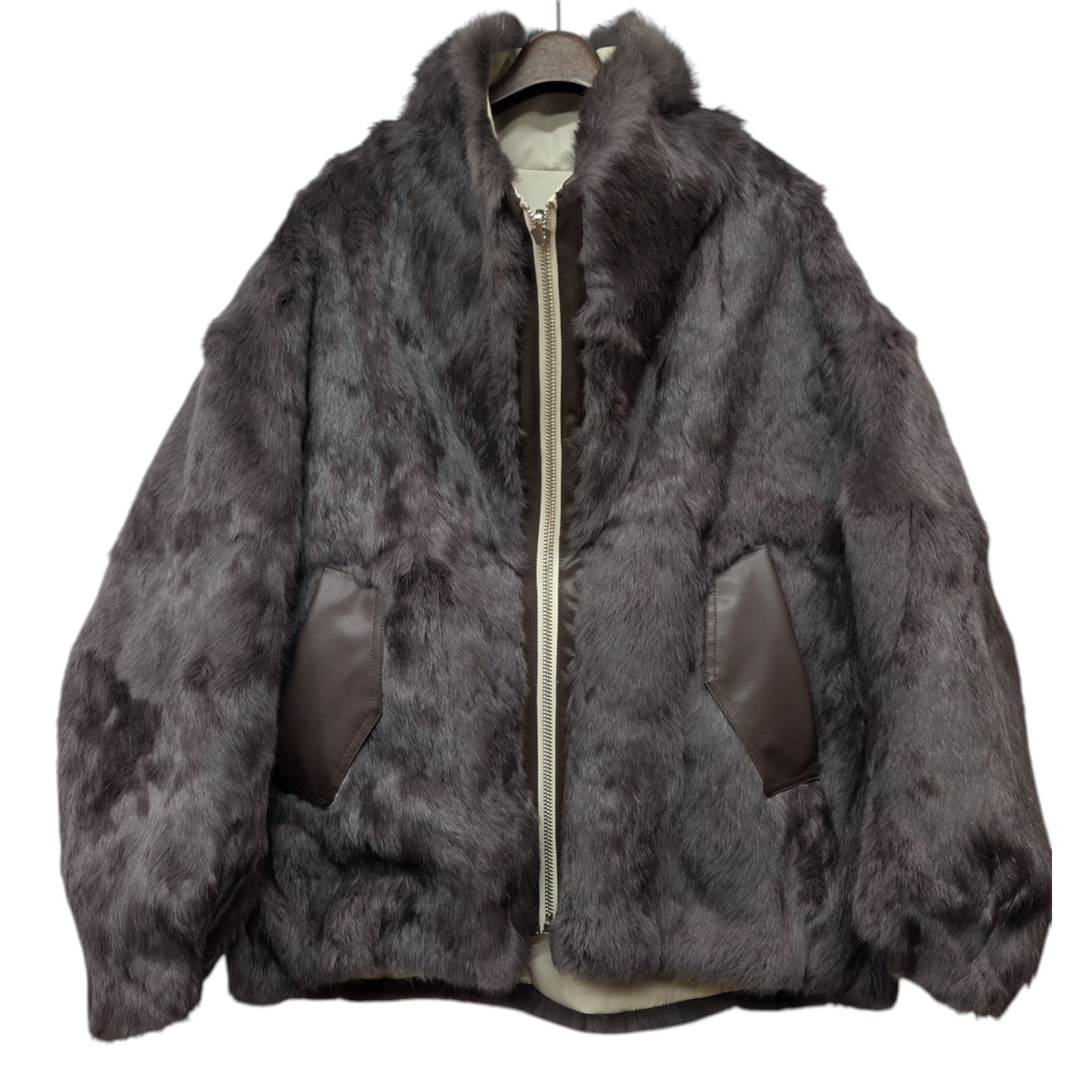 ラビットファー×ナイロンリバーシブルブルゾン　オフホワイト