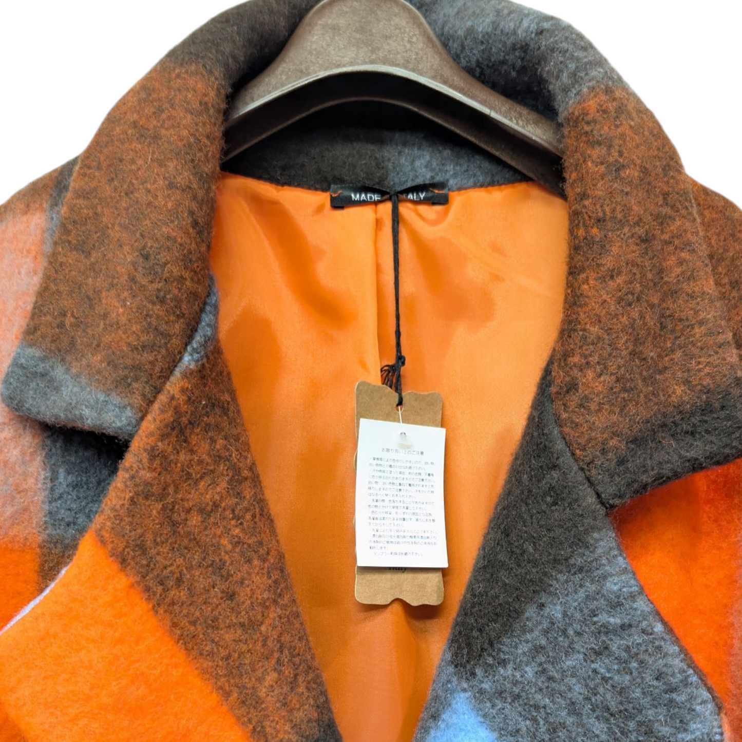 ITALY import ブロックチェック圧縮ウールコート