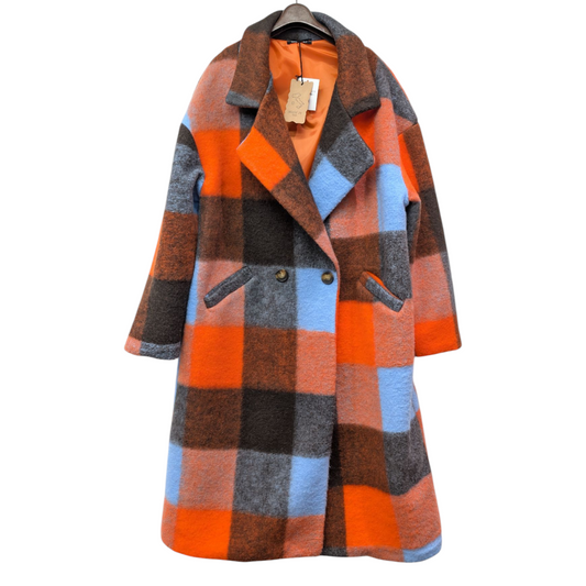 ITALY import ブロックチェック圧縮ウールコート