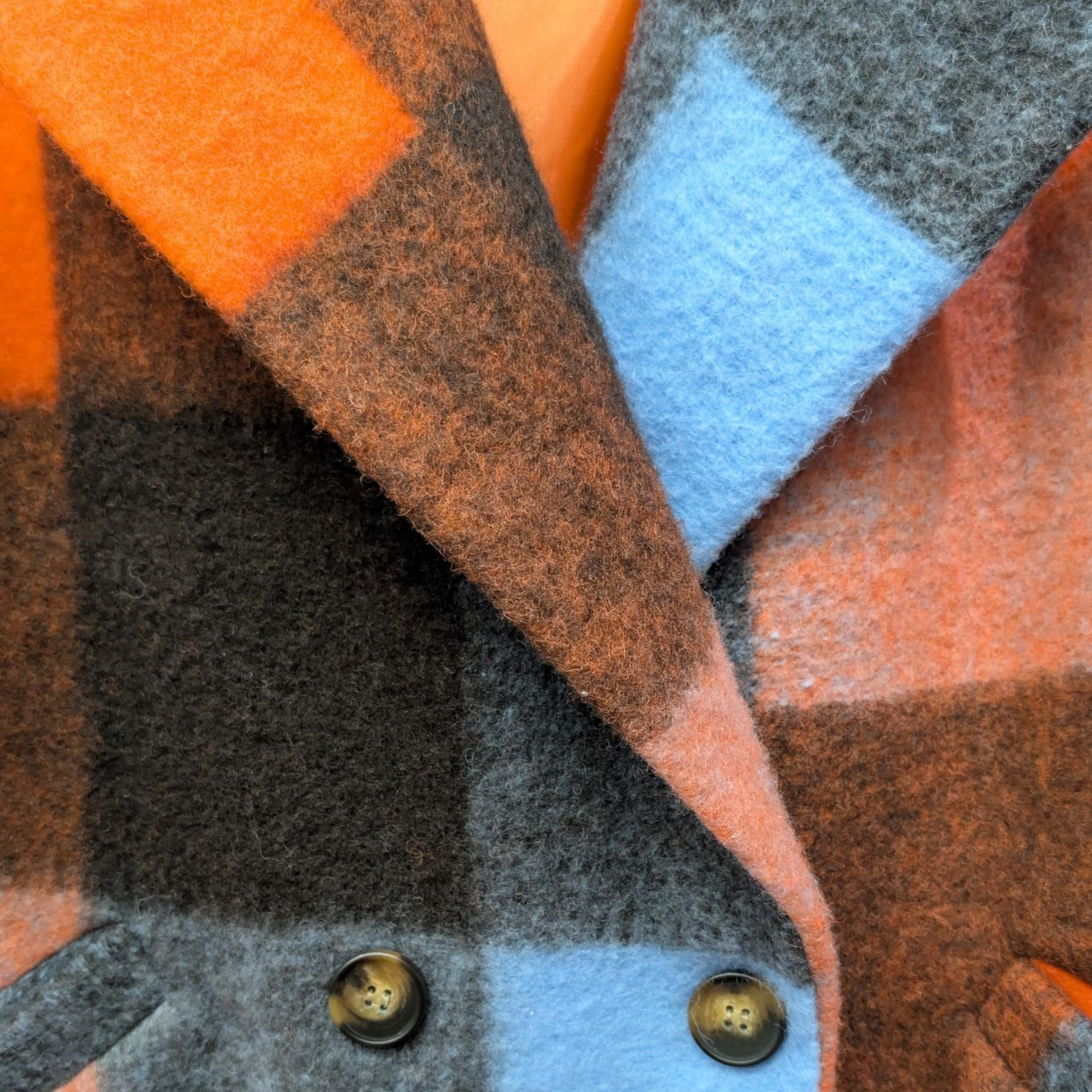 ITALY import ブロックチェック圧縮ウールコート