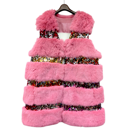 スパンコールボーダーファーライクベスト